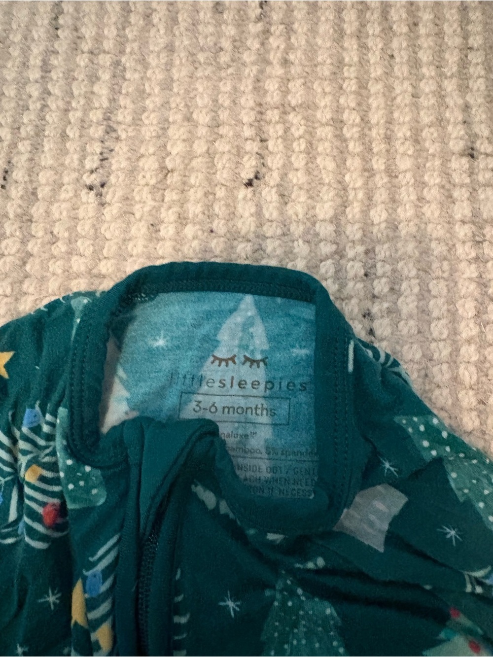Little Sleepies Teal Green Holiday Footed Sleeper with Tree Print
